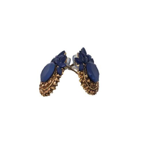 Generic Women’s Alloy Designer Crystal Gold Plated Stud (Dark Blue)