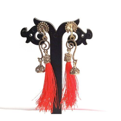 Generic Women’s Alloy Anti Gold Plated Tassel  Gold Plated Drop Earrings (Red)