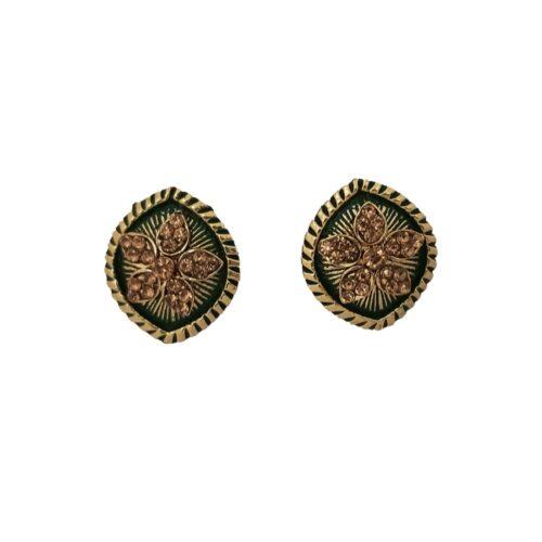 Generic Women’s Alloy Ceramic Stone And Designer Work Gold Plated Stud (Green)