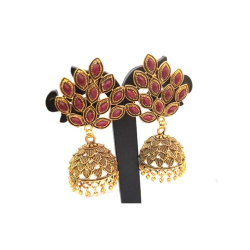 Generic Women’s Alloy Gold Plated And Beads Work Gold Plated Jhumkhas (Maroon)