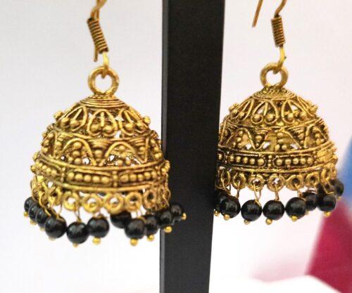 Generic Women’s Alloy Gold Plated And Beads Work Gold Plated Jhumkhas (Black)