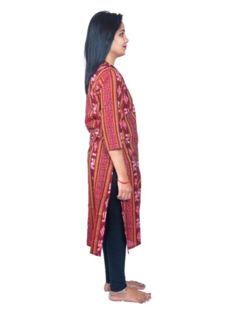 Generic Women’s Sambalpuri Certified Handloom Pure Cotton Straight Kurti (Maroon)