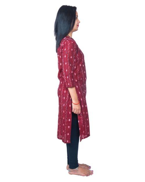 Generic Women’s Sambalpuri Certified Handloom Pure Cotton Straight Kurti (Maroon)