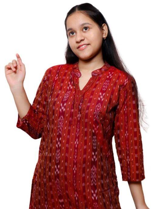 Generic Women’s Sambalpuri Certified Handloom Cotton Straight Kurti (Maroon)