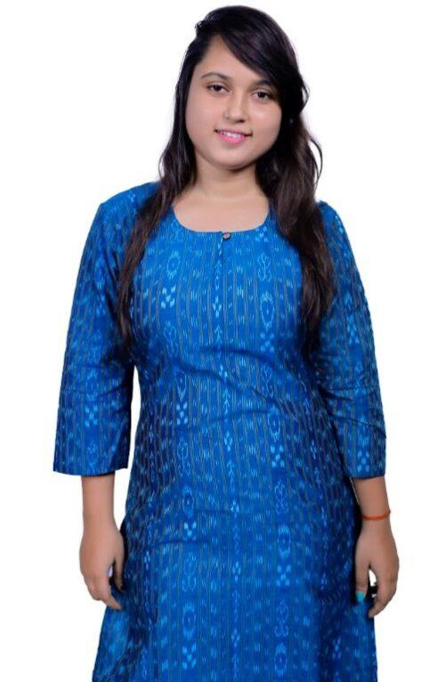 Generic Women’s Sambalpuri Certified Handloom Cotton A-Line Kurti (Blue)