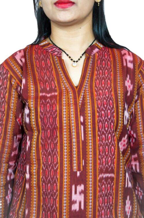 Generic Women's Sambalpuri Certified Handloom Pure Cotton Straight Kurti (Maroon) - Image 5