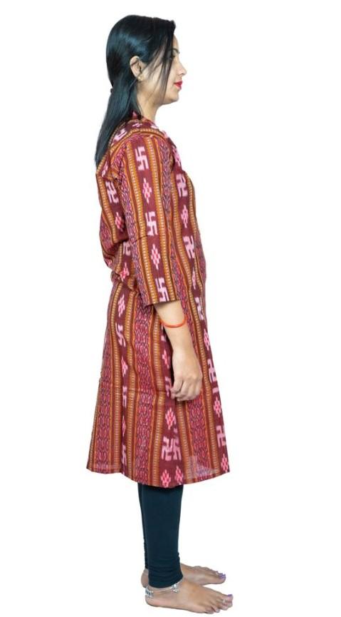 Generic Women’s Sambalpuri Certified Handloom Pure Cotton Straight Kurti (Maroon)