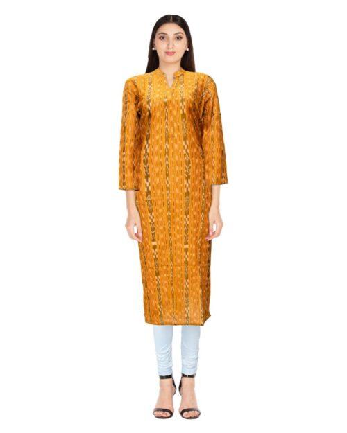 Generic Women’s Sambalpuri Certified Handloom Cotton Straight Kurti (Mustard Yellow)