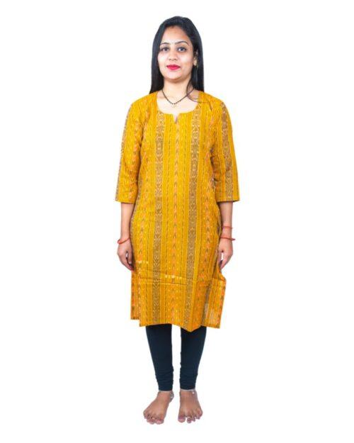 Generic Women’s Sambalpuri Certified Handloom Pure Cotton Straight Kurti (Yellow)