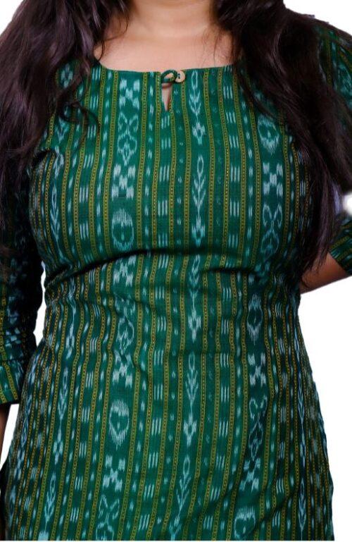 Generic Women’s Sambalpuri Certified Handloom Pure Cotton Straight Kurti (Green)