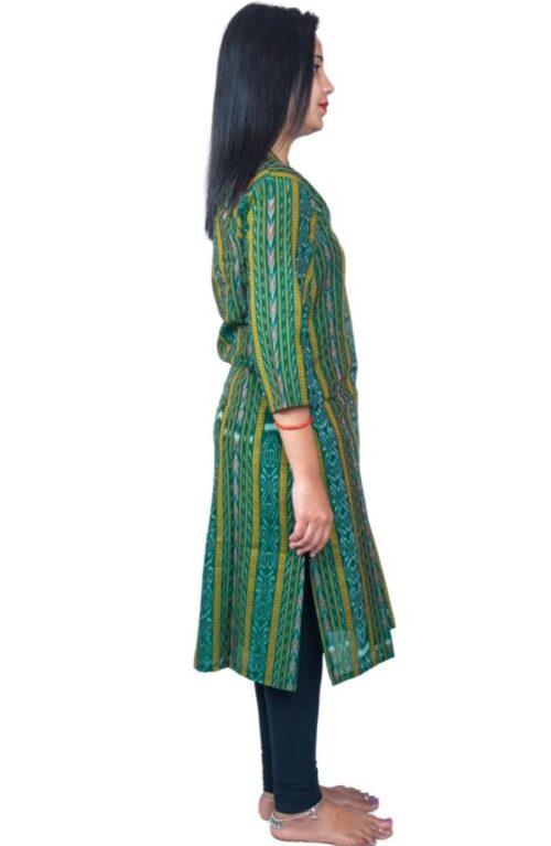 Generic Women’s Sambalpuri Certified Handloom Pure Cotton Straight Kurti (Green)