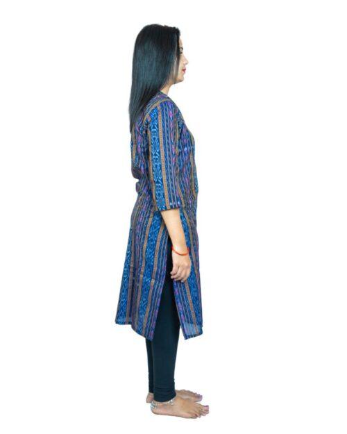 Generic Women’s Sambalpuri Certified Handloom Pure Cotton Straight Kurti (Blue)