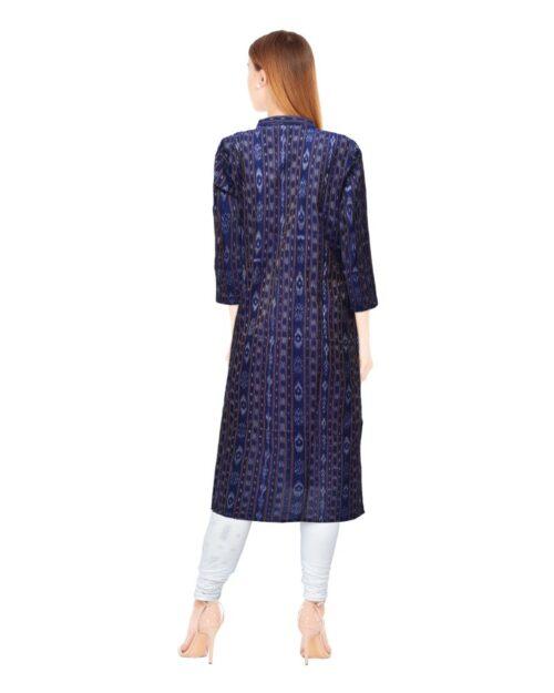 Generic Women’s Sambalpuri Certified Handloom Chiffon Straight Kurti (Navy Blue)