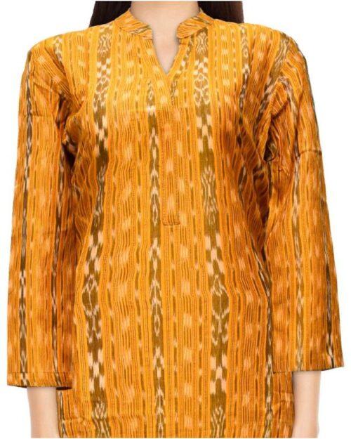 Generic Women’s Sambalpuri Certified Handloom Cotton Straight Kurti (Mustard Yellow)