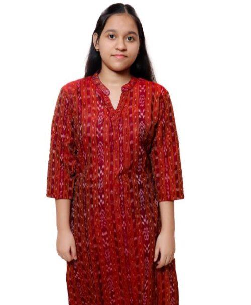 Generic Women’s Sambalpuri Certified Handloom Cotton Straight Kurti (Maroon)