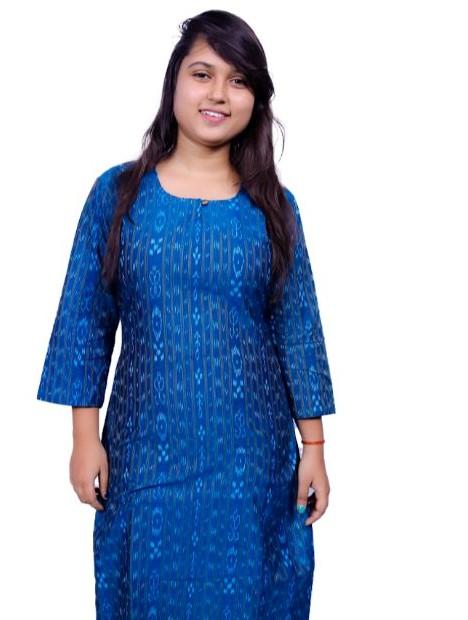 Generic Women’s Sambalpuri Certified Handloom Cotton A-Line Kurti (Blue)