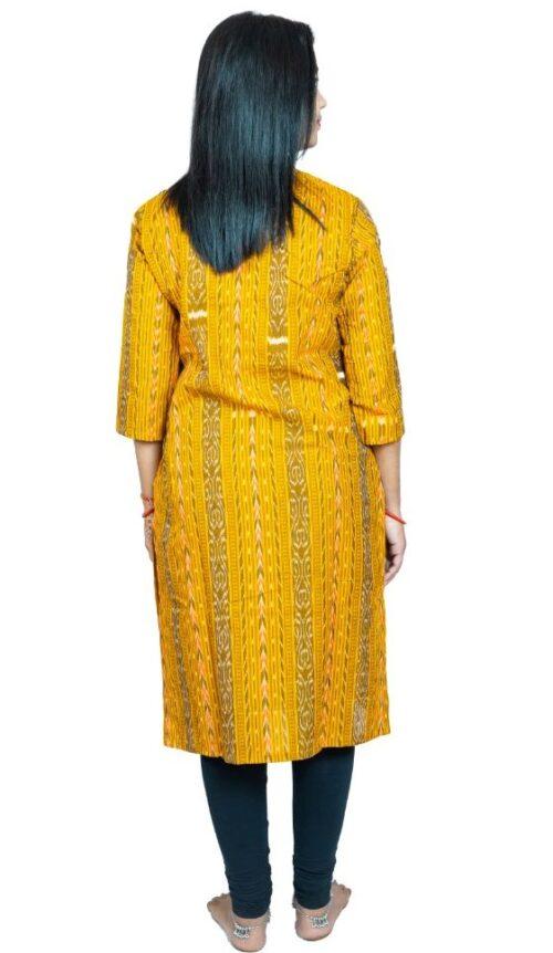 Generic Women’s Sambalpuri Certified Handloom Pure Cotton Straight Kurti (Yellow)