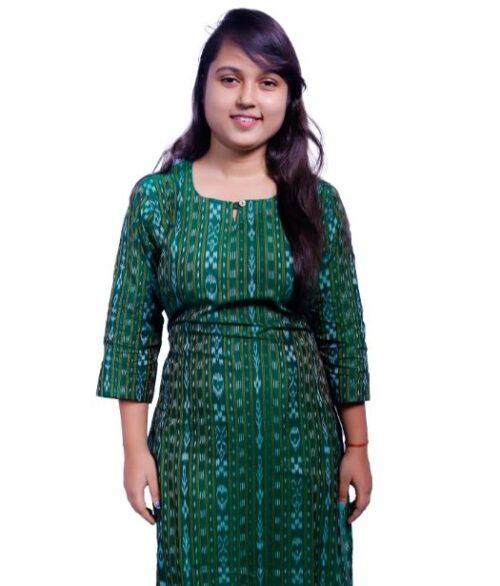 Generic Women’s Sambalpuri Certified Handloom Pure Cotton Straight Kurti (Green)