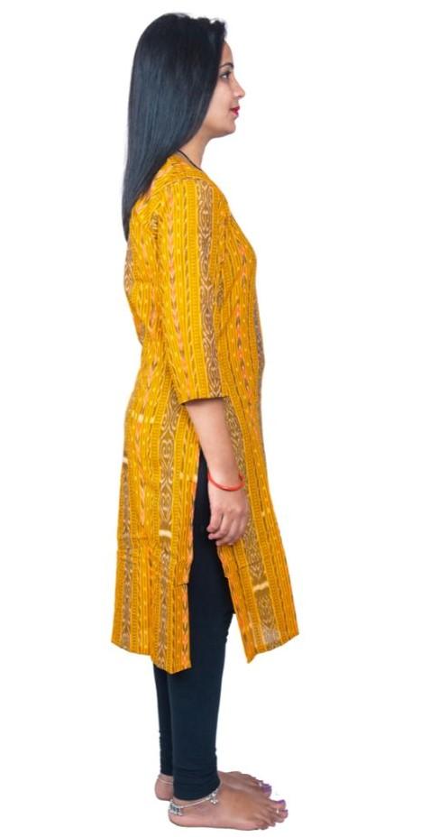 Generic Women’s Sambalpuri Certified Handloom Pure Cotton Straight Kurti (Yellow)