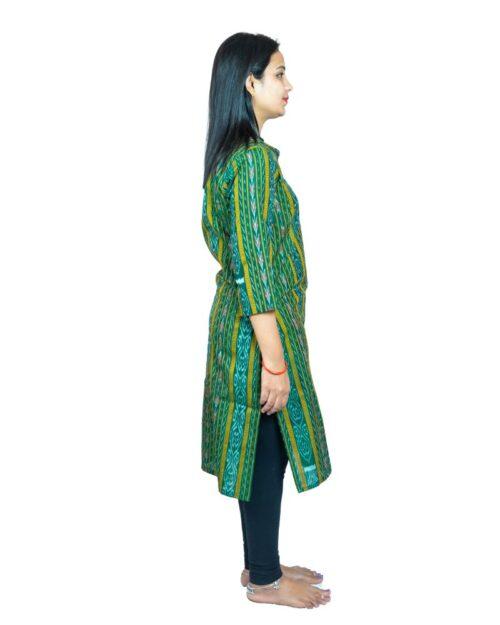 Generic Women’s Sambalpuri Certified Handloom Pure Cotton Straight Kurti (Green)