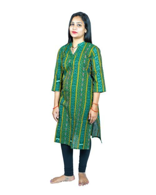 Generic Women’s Sambalpuri Certified Handloom Pure Cotton Straight Kurti (Green)