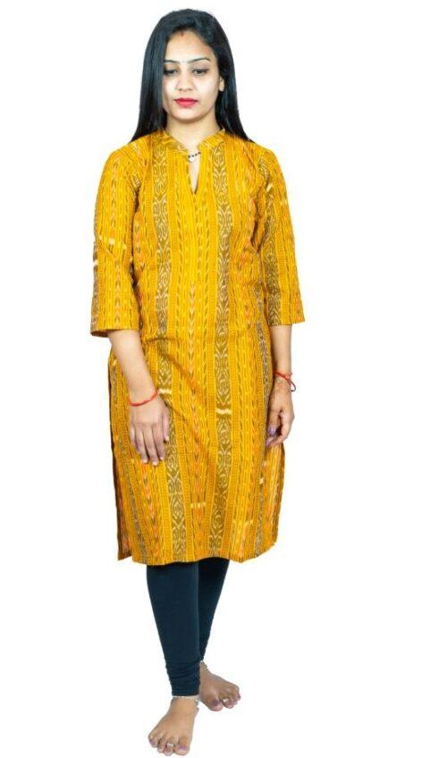 Generic Women’s Sambalpuri Certified Handloom Pure Cotton Straight Kurti (Yellow)