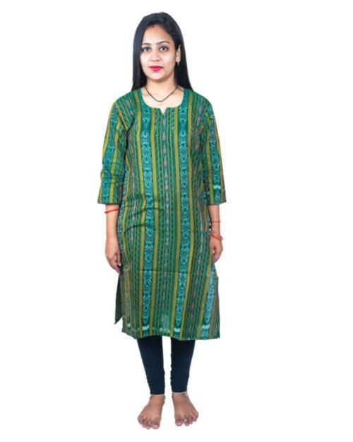 Generic Women’s Sambalpuri Certified Handloom Pure Cotton Straight Kurti (Green)