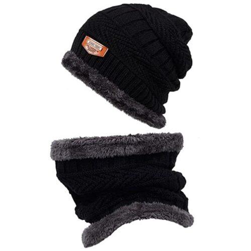 Generic Winter Knit Beanie Woolen Cap Hat and Neck Warmer Scarf Set for Men And Women (Assorted)