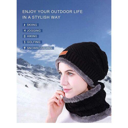 Generic Winter Knit Beanie Woolen Cap Hat and Neck Warmer Scarf Set for Men And Women (Assorted)