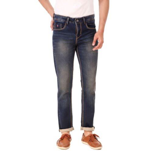 Generic Men’s Slim Fit Denim Mid Rise Jeans (Blue)