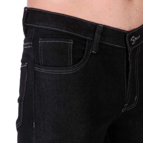 Generic Men’s Slim Fit Denim Mid Rise Stretchable Jeans (Black)