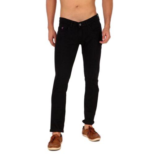 Generic Men’s Slim Fit Denim Mid Rise Stretchable Jeans (Black)