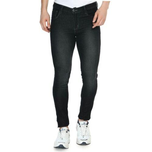 Generic Men’s Skinny Fit Denim Mid Rise Jeans (Black)