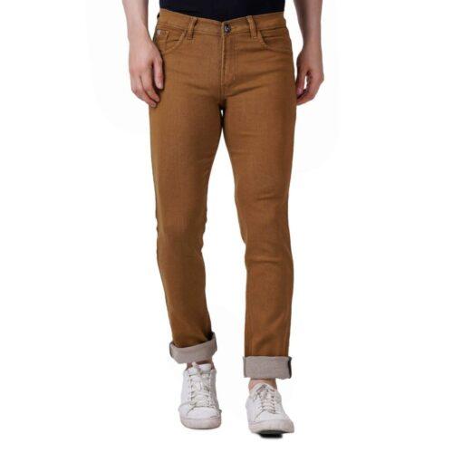 Generic Men’s Regular Fit Denim Mid Rise Jeans (Khaki)