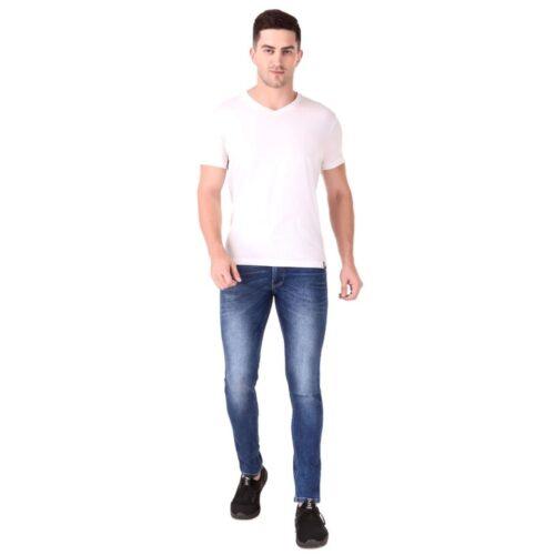 Generic Men’s Slim Fit Denim Mid Rise Jeans (Dark Blue)