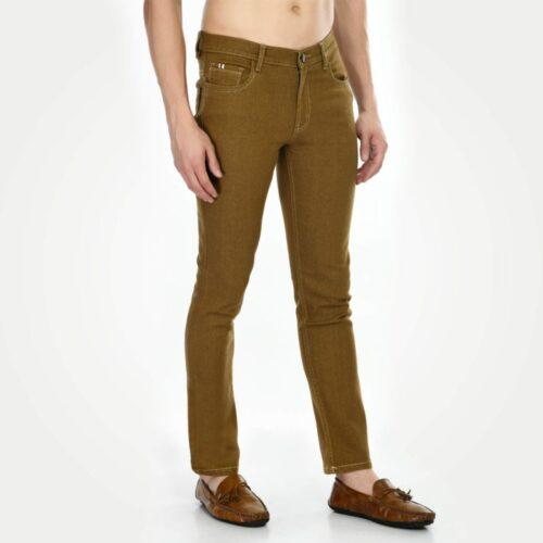 Generic Men’s Regular Fit Denim Mid Rise Jeans (Khaki)