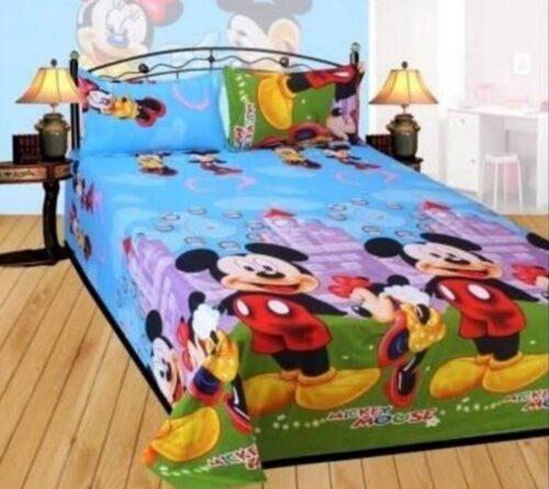 Generic Multi Color 3D Print Poly Cotton Bedsheet With Two Pillow Cover