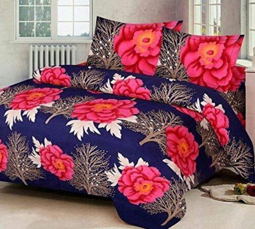 Generic Multi Color 3D Print Poly Cotton Bedsheet With Two Pillow Cover