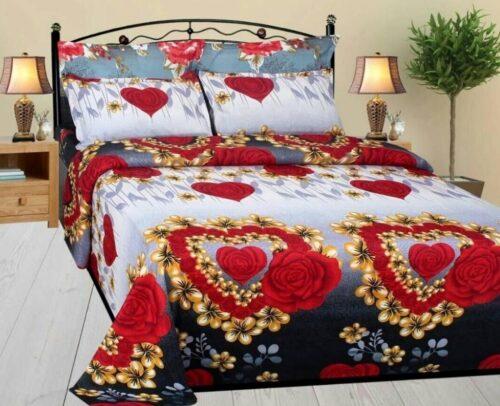 Generic Multi Color 3D Print Poly Cotton Bedsheet With Two Pillow Cover