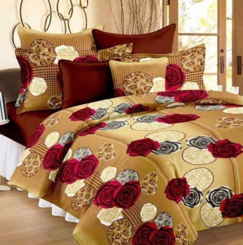 Generic Multi Color 3D Print Poly Cotton Bedsheet With Two Pillow Cover