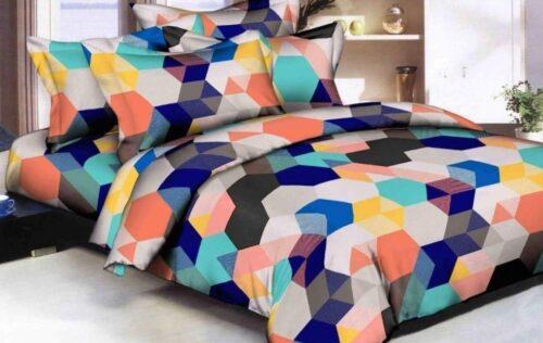 Generic Multi Color 3D Print Poly Cotton Bedsheet With Two Pillow Cover