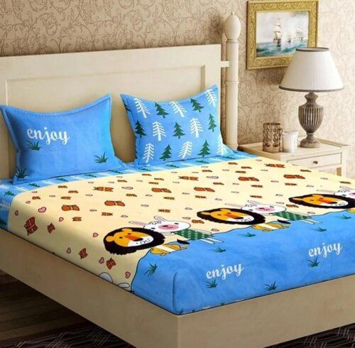 Generic Multi Color Super Soft Glace Cotton Bedsheeet With Two Pillow Cover