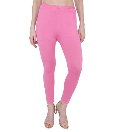 Generic Women’s Cotton Stretchable Skin Fit Ankle Length Leggings (Pink)