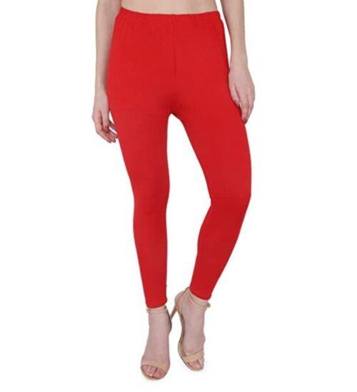 Generic Women’s Cotton Stretchable Skin Fit Ankle Length Leggings (Red)