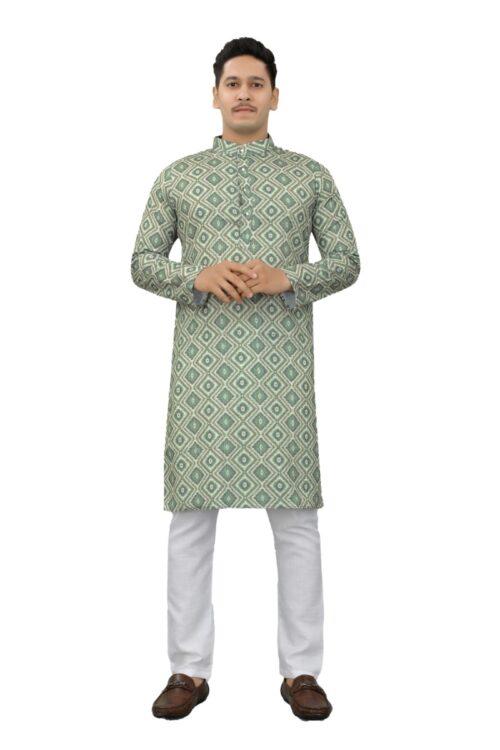 Generic Men’s Multi Color Full Sleeves Mandarin Collar Printed Ethnic Kurta Set