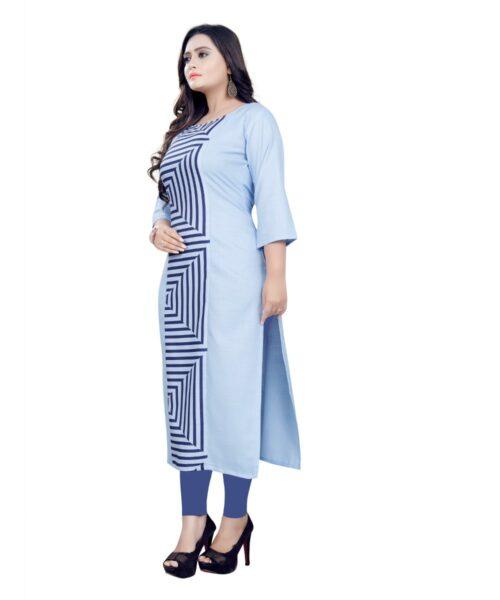 Generic Women’s Cotton Digital Print Straight Kurti (Light Blue)