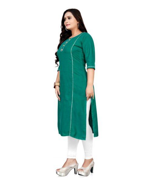 Generic Women's Cotton Soild A-Line Kurti (Turquoise Green) - Image 4