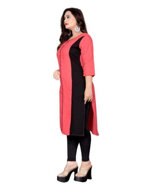 Generic Women's Cotton Soild Straight Kurti (Peach) - Image 4