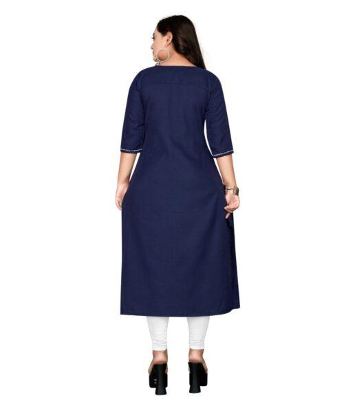 Generic Women’s Cotton Embroidery Straight Kurti (Navy Blue)