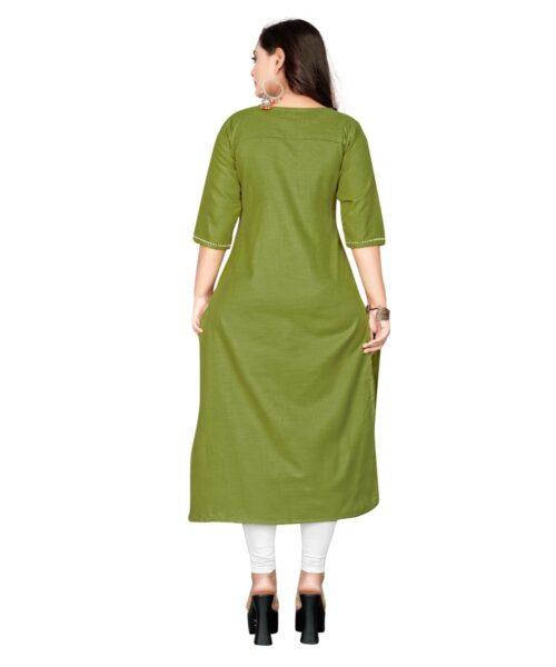 Generic Women's Cotton Embroidery Straight Kurti (Light Green) - Image 3